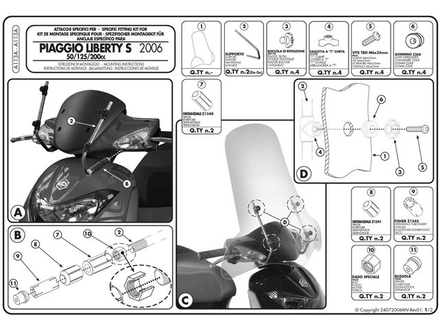 GIVI mont.kit Vindskærm - Liberty S 06- (+113A)