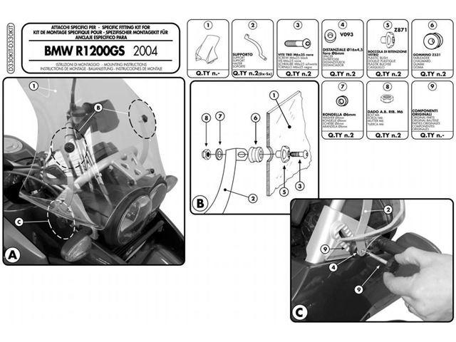 GIVI Mont.kit Vindskærm - R1200GS 04-12 (+330DT)