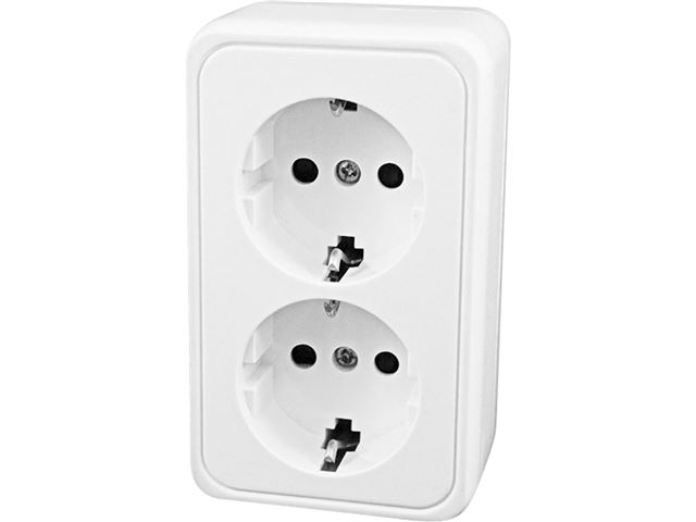 230 V Schuko dobbelt stikdåse til indendørs brug, hvid.