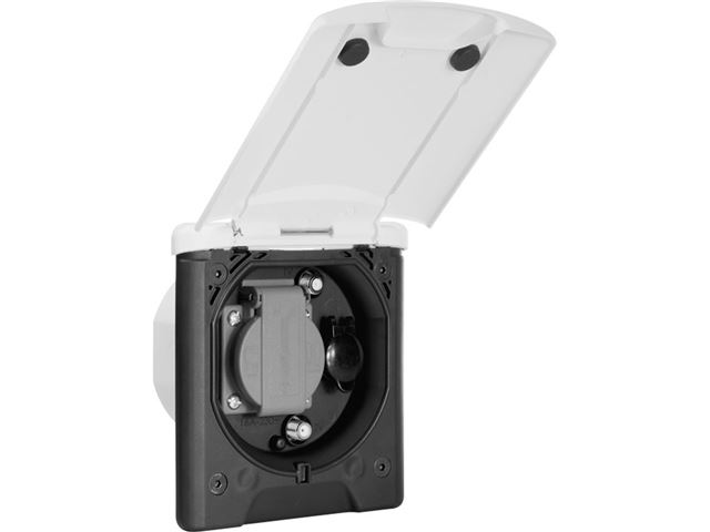 El-stikdåse udtag 12 V / 230 V / antenne / satellit med klapdæksel, hvid